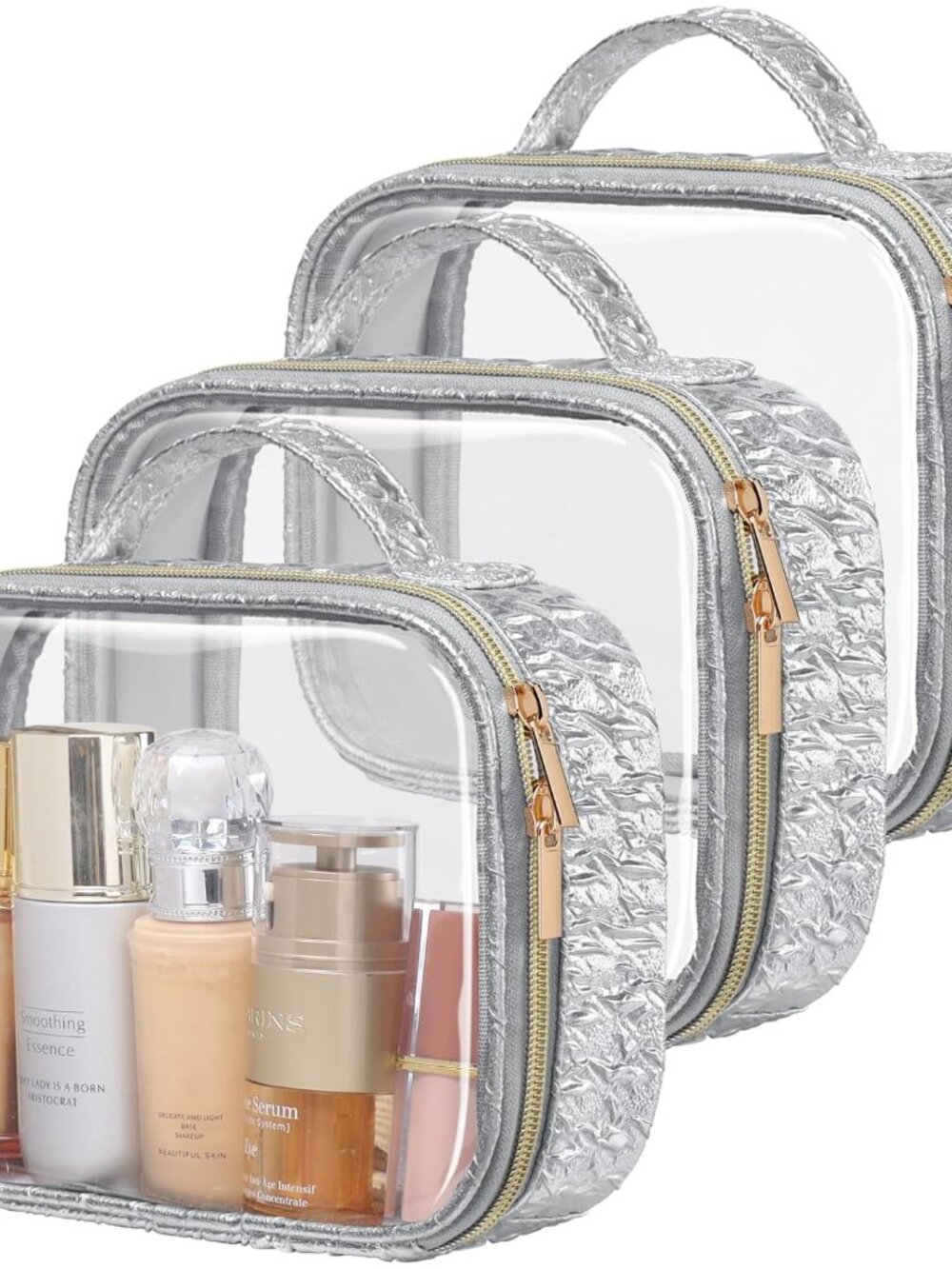 TSA Approved Toiletry Bag - 3 Pack Ruched Textured Clear Makeup Bag